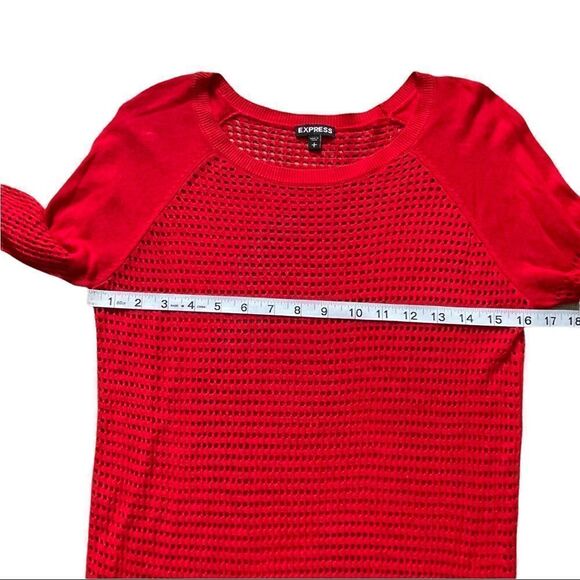 EXPRESS Red Open Knit Mesh Long Sleeves SMALL - Picture 7 of 13